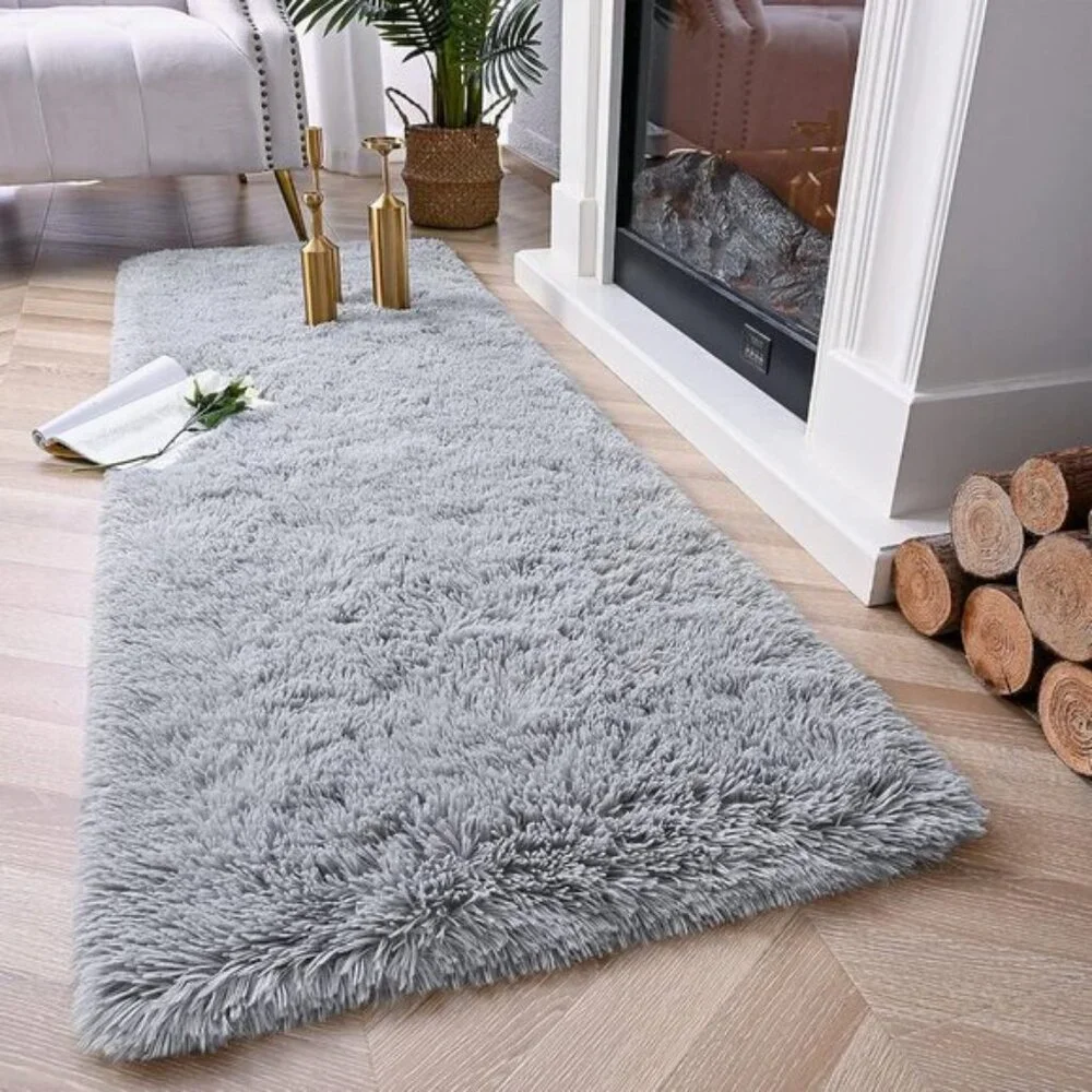 New 2x6 Grey Fluffy Runner Rug, Soft Shag Non-Shedding Carpet for Kids & Home